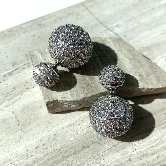 NEW~ Anthropologie Shashi Pavé Double Ball Front-Back Earrings - Picture 13 of 15